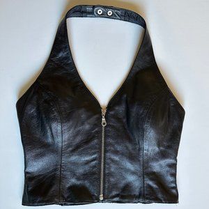 Leather halter crop top